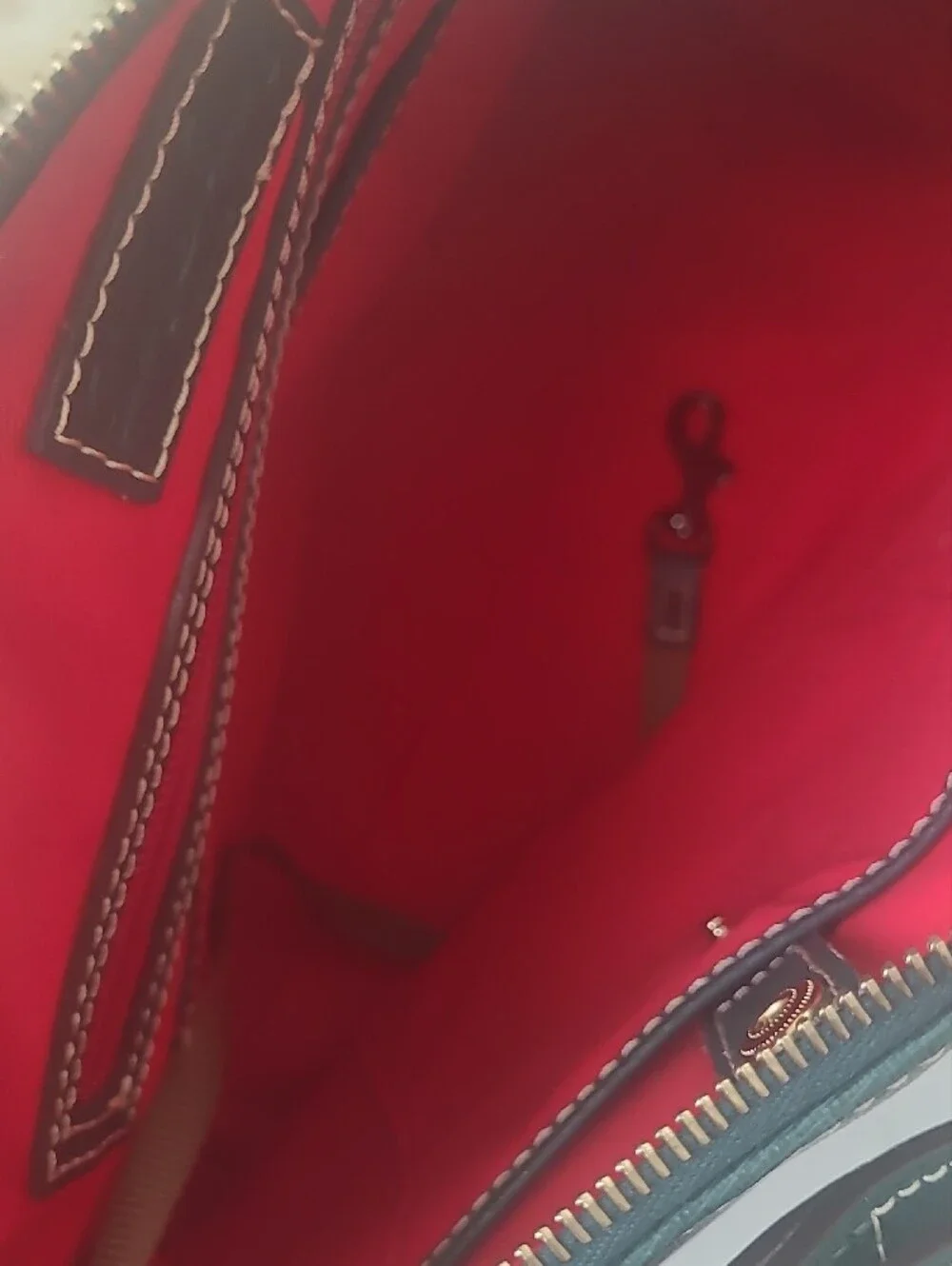 Dooney & Bourke Dark Green Leather Shoulder Bag with Red Trim